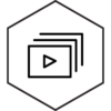 Decorative line drawing of a video player.