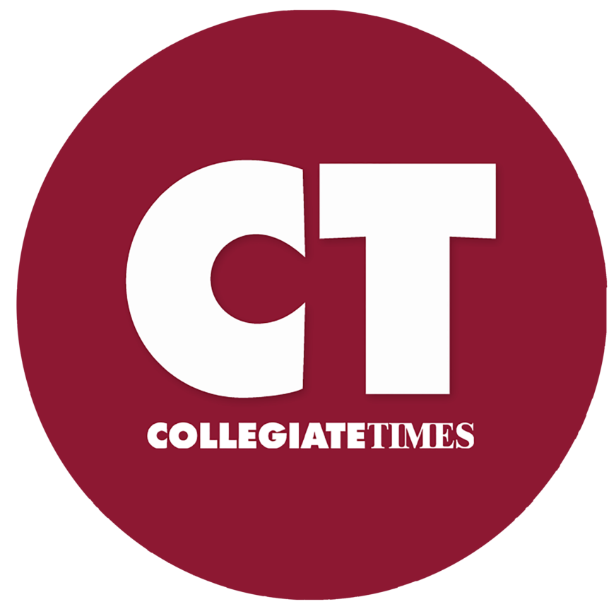 A maroon circle with white text that reads "CT: Collegiate Times."